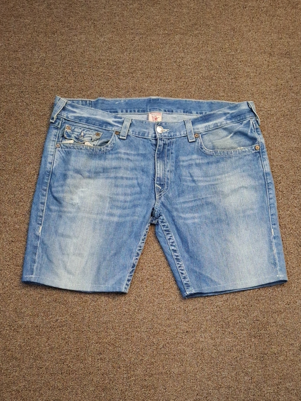 True Religion Light Blue Denim Cut Off Shorts Jorts Mens Sz 42